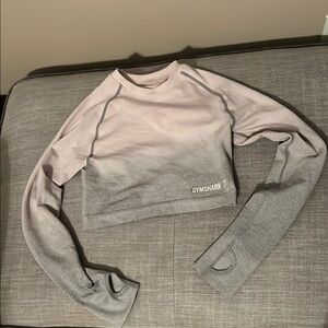 Gymshark Pink and Gray Crop shirt with Crew Neck and Long Raglan Sleeves